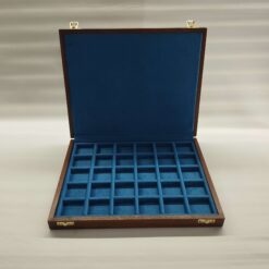 Wooden coin collection box, holds 30 coins 4x4 cm each