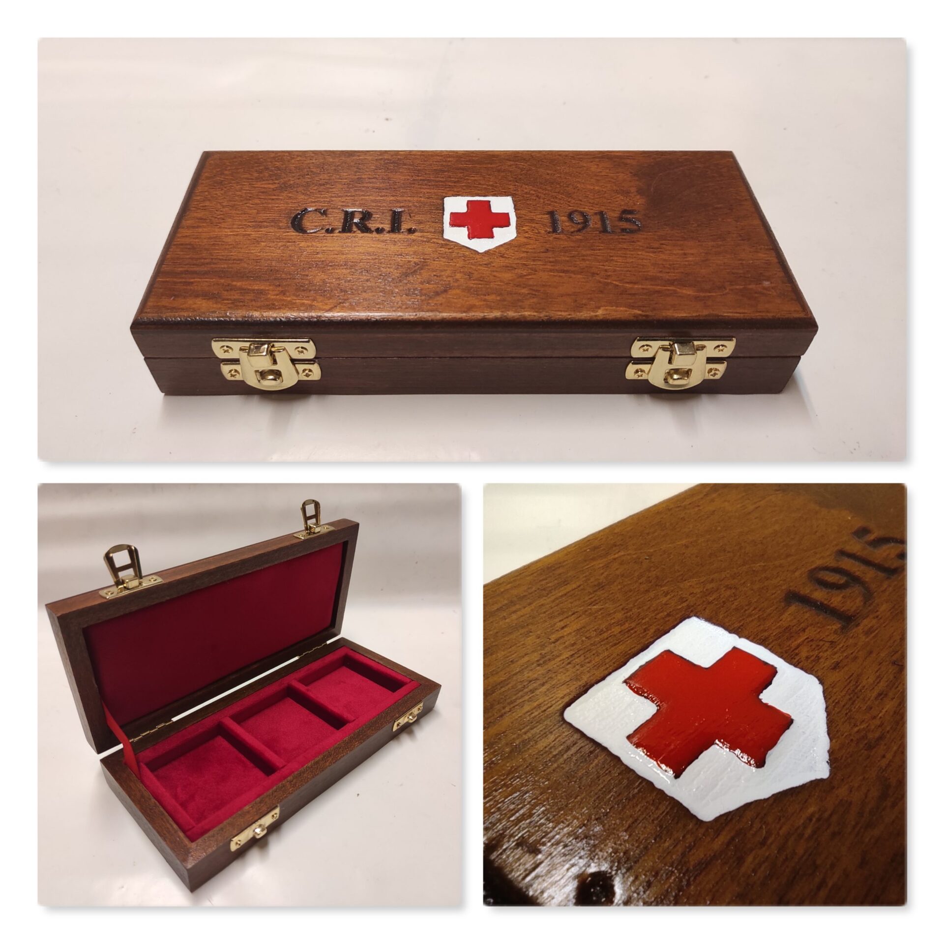 Coffret En Bois Pour Boîte Pour La Série C.R.I. De La Croix-Rouge  Italienne. 1915 Velours Italien Fait Main - Coins&More